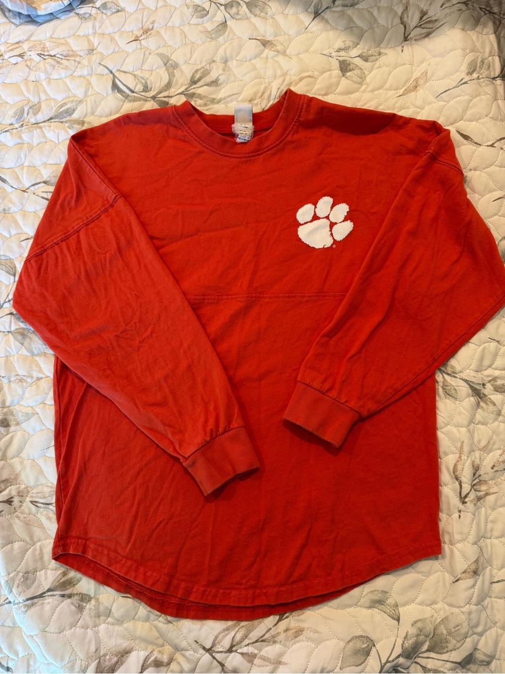 Girls/ boys Clemson orange Long Sleeve Crewneck Tee with White Paw Graphic